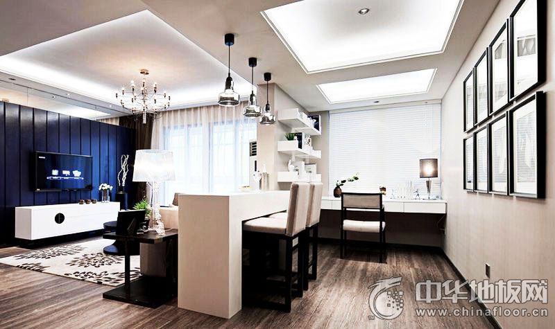 現代極簡風格客廳深灰色木地板家裝效果圖